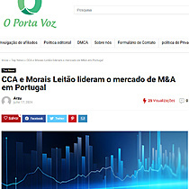 CCA e Morais Leito lideram o mercado de M&A em Portugal